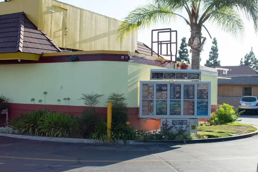 The outdoor drive-thru menu board at Harry's Cafe, Katella Ave, Stanton, CA