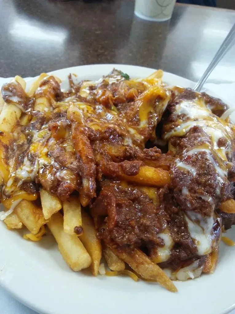 A plate of chili cheese fries at Harry's Cafe, Katella Ave, Stanton, CA