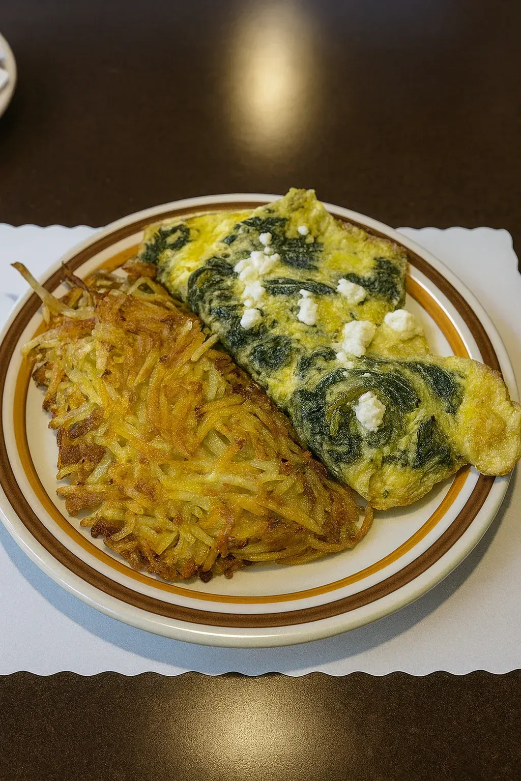 A spinach and feta omelette with hash browns at Harry's Cafe, Katella Ave, Stanton, CA