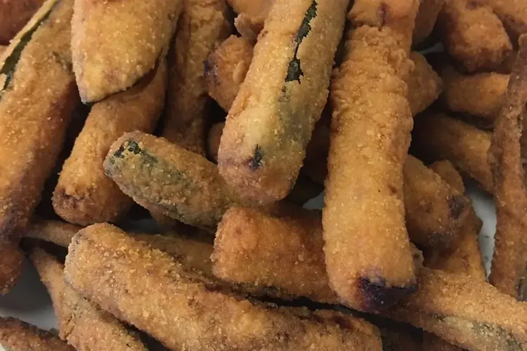 A plate of fried zucchini on the side orders menu at Harry’s Cafe, Katella Ave, Stanton, CA.